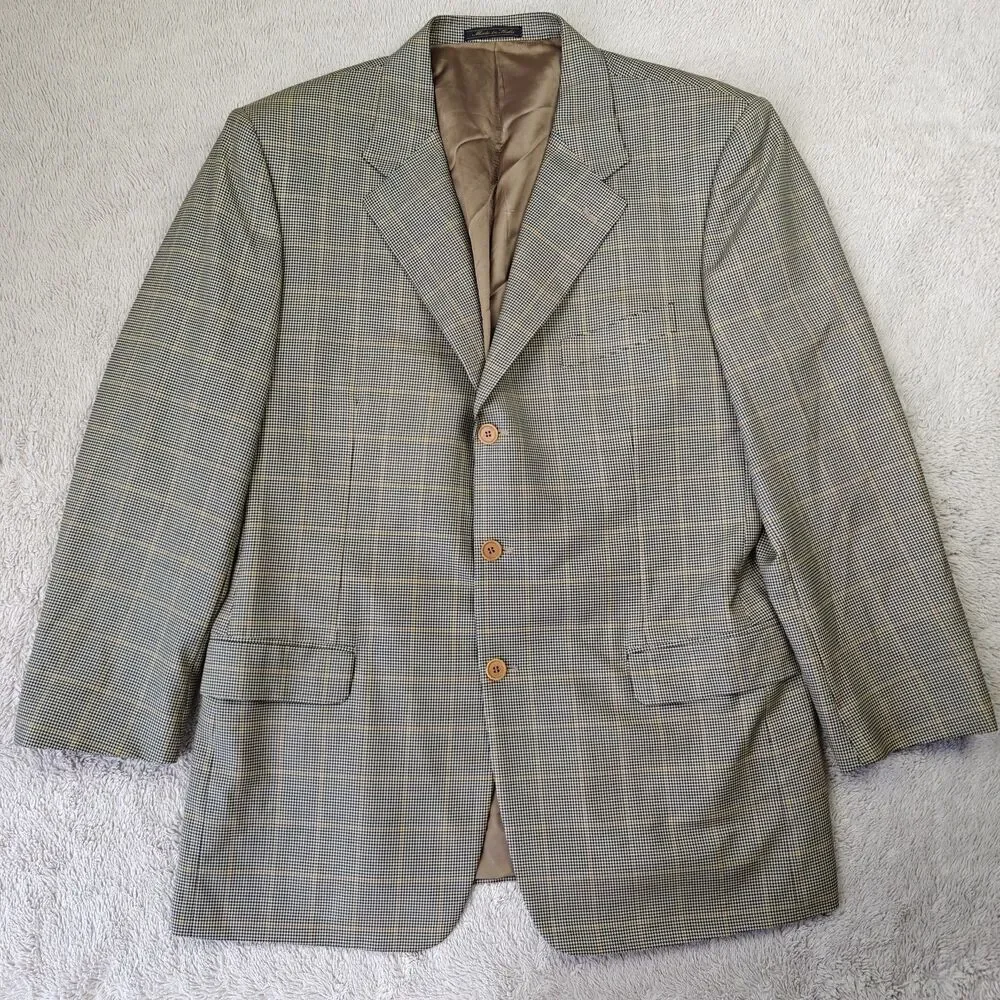Boyds Trussini Blazer Men 46L Gray Houndstooth Wool 3 Button Italy Vintage